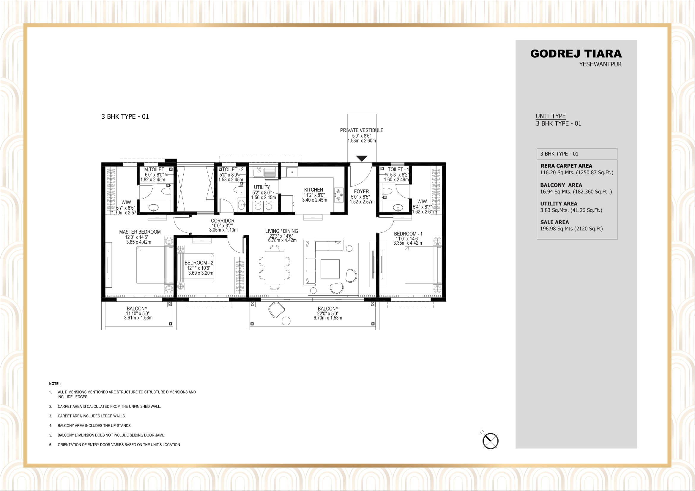 Godrej Tiara 3 BHK 2120 Sq Ft Floor Plan